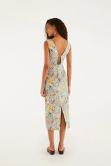 Multicolor Rendeira 3d Bodice  Midi Dress