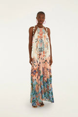 Multicolor Boho Floral Delhi Pleated Maxi Dress