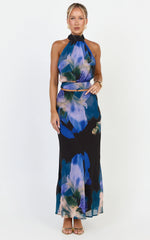 Solara Maxi Skirt - Bias Cut A Line Skirt in Midnight Resort Orchid Print