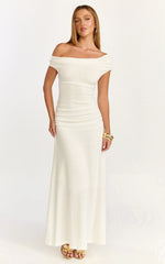 Ophelia Maxi Dress - Off Shoulder Ruched Fit And Flare Dress in Ivory