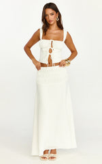 Bianca Midi Skirt - Shirred Yoke Circle Hem Skirt in White