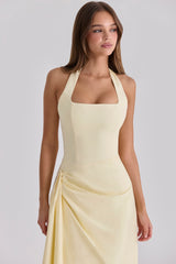 lemon halter neck cotton midi dress