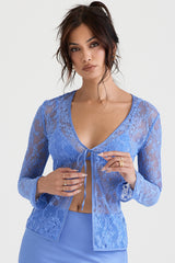blue lace tie front top