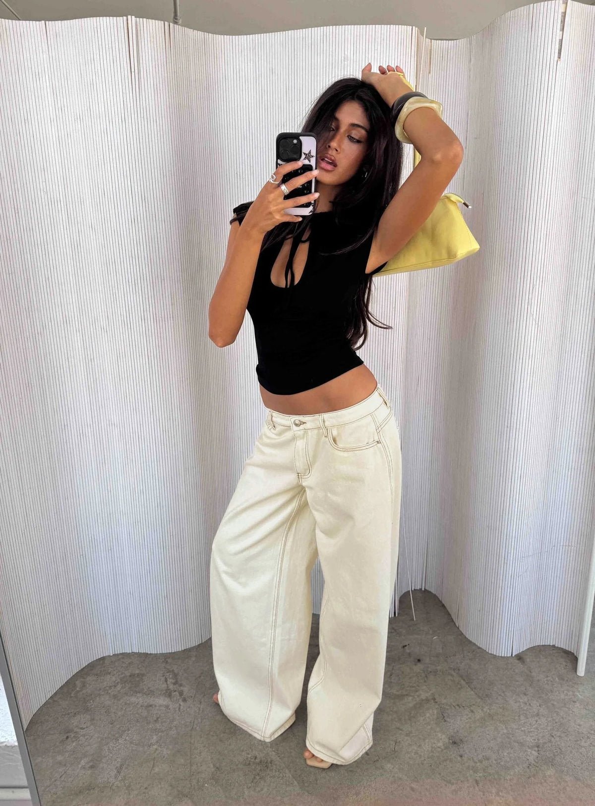 Ramos Low Rise Wide Leg Jeans Cream