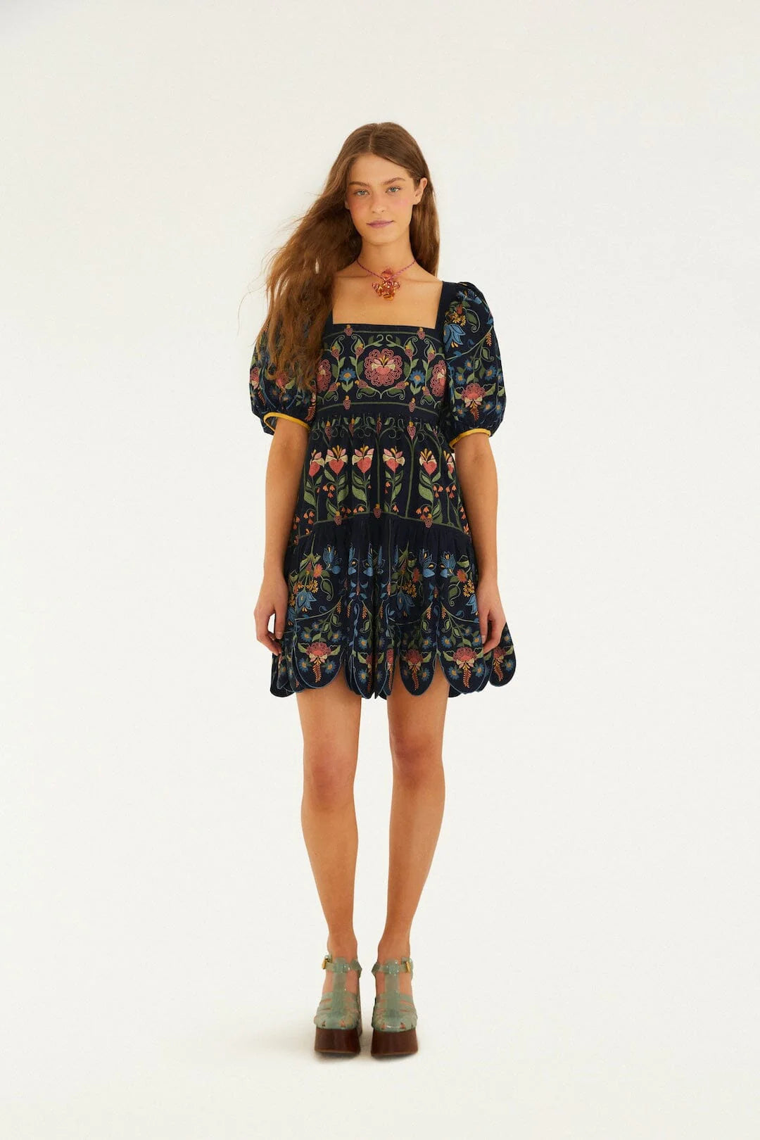 Navy Blue Stitched Garden Organic Cotton Mini Dress
