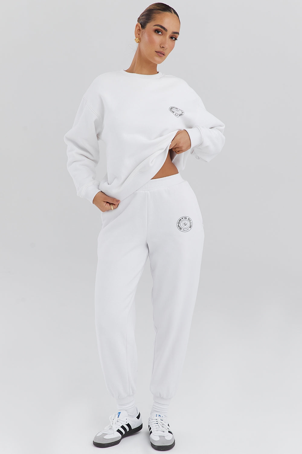 white fleece back jogging trousers