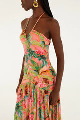 Soft Pink Pool Time Ruched Sleeveless Midi Dress