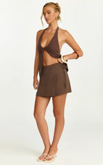 Griffin Mini Skirt - Tie Side Linen Blend Skirt in Chocolate