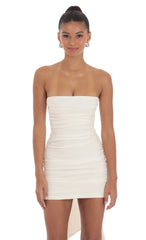 Attachable Bow Strapless Dress in Ivory