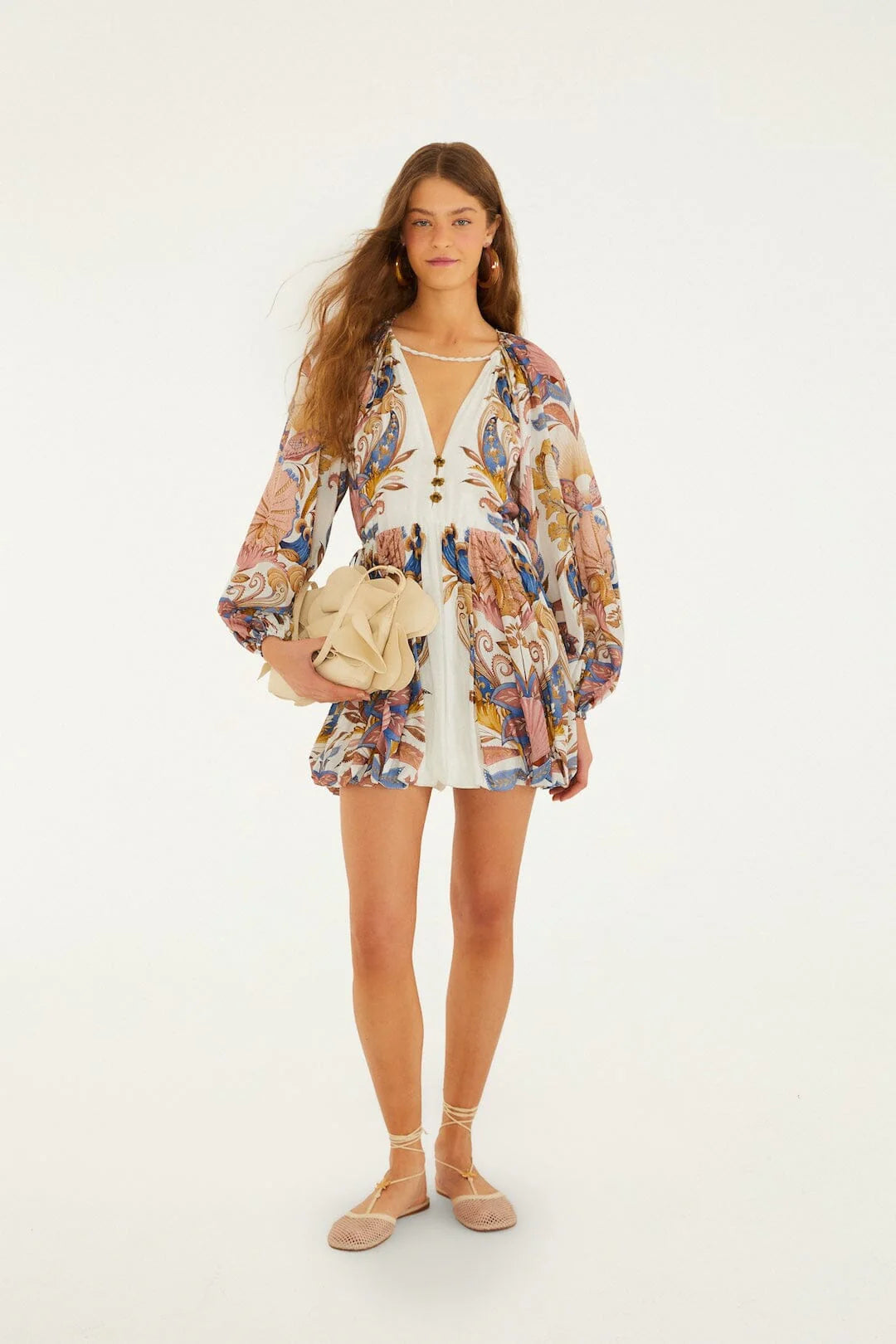 Off-White Sea Garden Puff Sleeve Mini Bubble Dress
