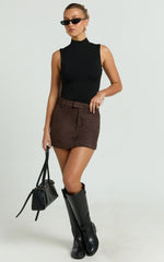 Caitlyn Top - High Neck Sleeveless Tank Top in Black