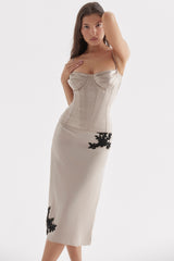 champagne beaded midi skirt
