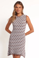 Elfrida Knit Mini Dress - Blue/Brown