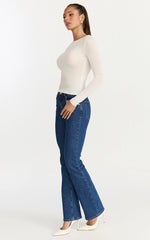Solenne Jeans - High Waist Skinny Bootcut Leg Jeans in Dark Mid Blue Wash