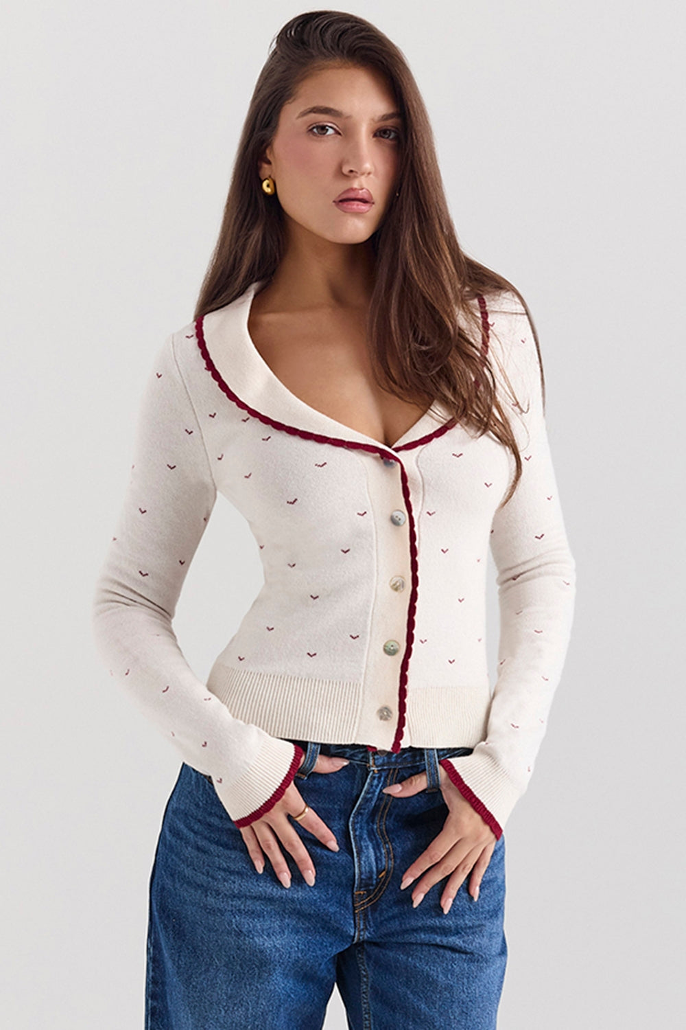 ivory cashmere blend trimmed cardigan