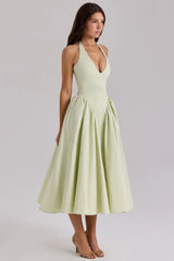 pistachio cotton halter midi sundress