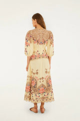 Butter Yellow Embroidered Midi Dress