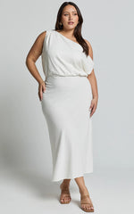 Jacqueline Midi Dress - Linen One Shoulder Dress in White