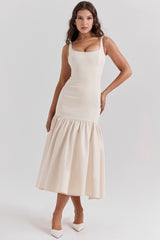 vintage cream dropped waist midi dress