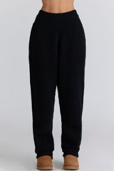 black wool boucle knit trousers