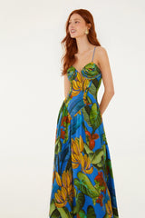 Blue Banana Grapes 3d Bodice Sleeveless Maxi Dress