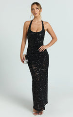 Benny Maxi Dress - Halter Neck Backless Bodycon Dress in Black