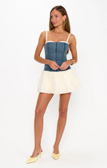 Tiffany Skort Dress ~ Denim with Cream Voile