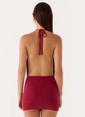 Annalise Beaded Mini Dress - Wine