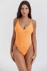 light orange plunge one piece swimsuit