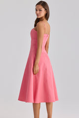 raspberry cotton flared midi sundress