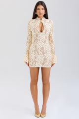 buttermilk keyhole lace mini dress