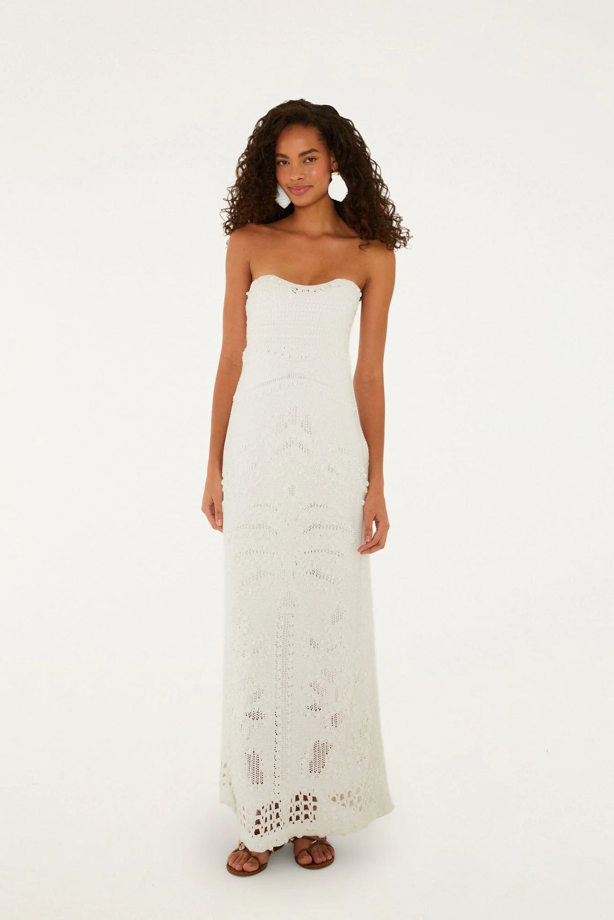 Off-White Palm Tree Strapless Knit Maxi Dress