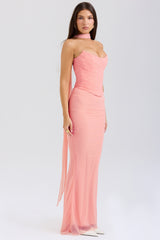 peach strapless corset with neck scarf