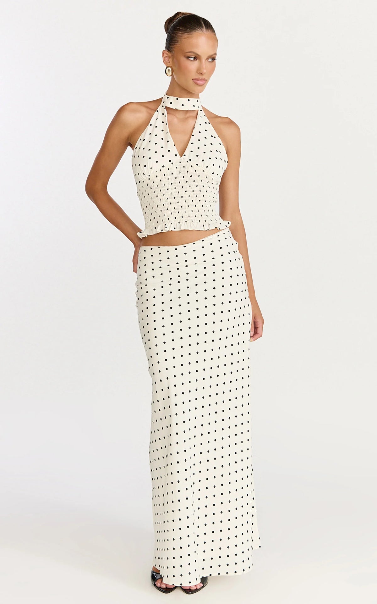 Charlotte Maxi Skirt - Polka Dot Skirt in White & Black Polka Dots