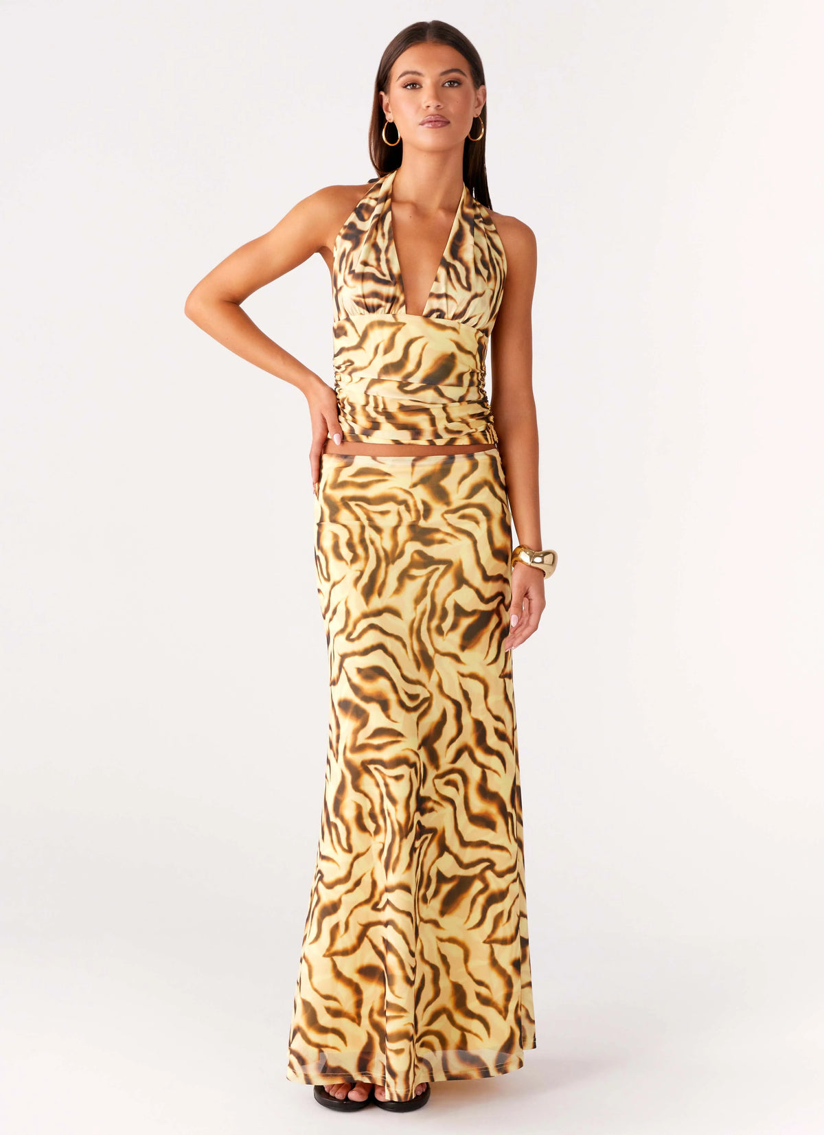 Call Me Low Rise Maxi Skirt - Yellow Zebra