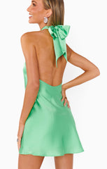 Jasmine Tie Mini Dress ~ Kiwi Luxe Satin