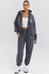 slate cotton fleece-back zip through hoodie