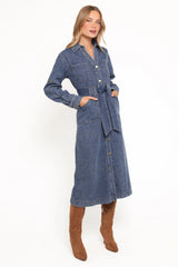 Ballina Long Sleeve Midi Dress - Blue Denim