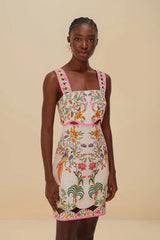 Pink Delicate Forest Euroflax™ Premium Linen Mini Dress