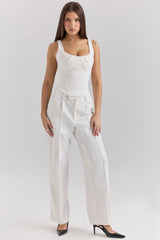 white pinstripe high waist tailored trousers