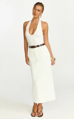 Alanna Midi Skirt - High Waisted Back Split Pencil Skirt in White