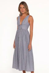 Annora Midi Dress - Navy Pinstripe