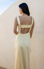 Candice Dress ~ Pale Yellow Luxe Satin