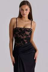 black embellished lace + satin maxi dress