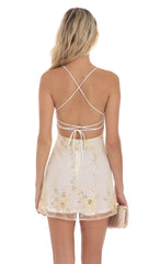 Sequin Embroidered Open Back Dress in Ivory