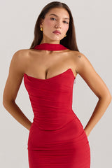 holly red strapless corset top with detachable neck scarf
