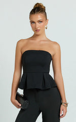 Rainey Top - Strapless Peplum Top in Black