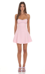 Fit and Flare Open back Mini Dress in Pink