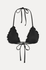 Nick Ruffle Triangle Bikini Top - Black