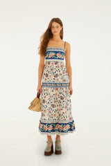 Soft Pink Floral Delhi Tapestry Midi Dress